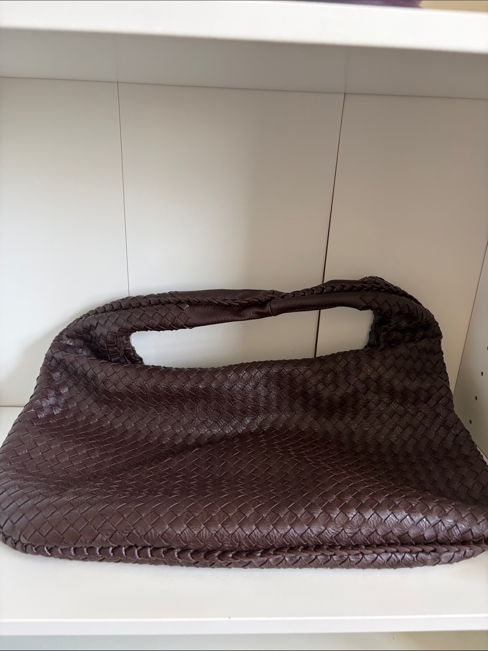 ÉDYISA Woven Leather Hobo Bag in Dark Brown coffee - Picture 4 of 9